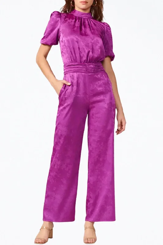 Theo Open-Back Sateen Jacquard Jumpsuit In Purple