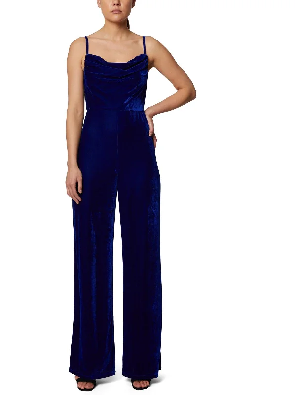 Youthful Style Womens Velvet Straight Leg Jumpsuit