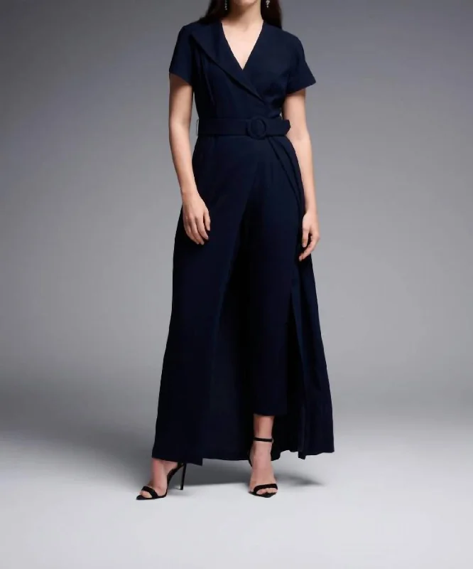 Wrap Front Jumpsuit In Navy