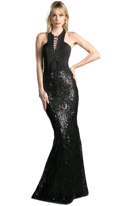 Cinderella Divine - Sleeveless Sequined Sheath Evening Gown