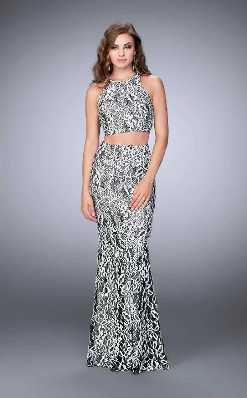 La Femme - 23976 Two-Piece Contrast Lace Sheath Long Evening Gown