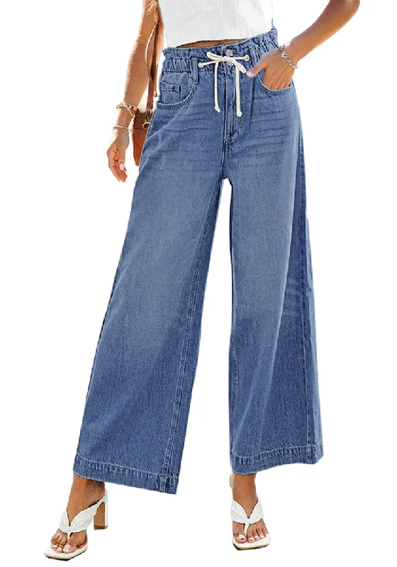 Classic Blue Women's High Waisted Straight Leg Wide Leg Y2K Jeans Pants