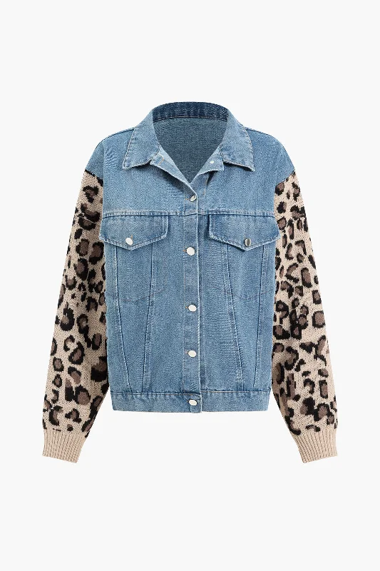 Leopard Print  Patchwork Denim Jacket