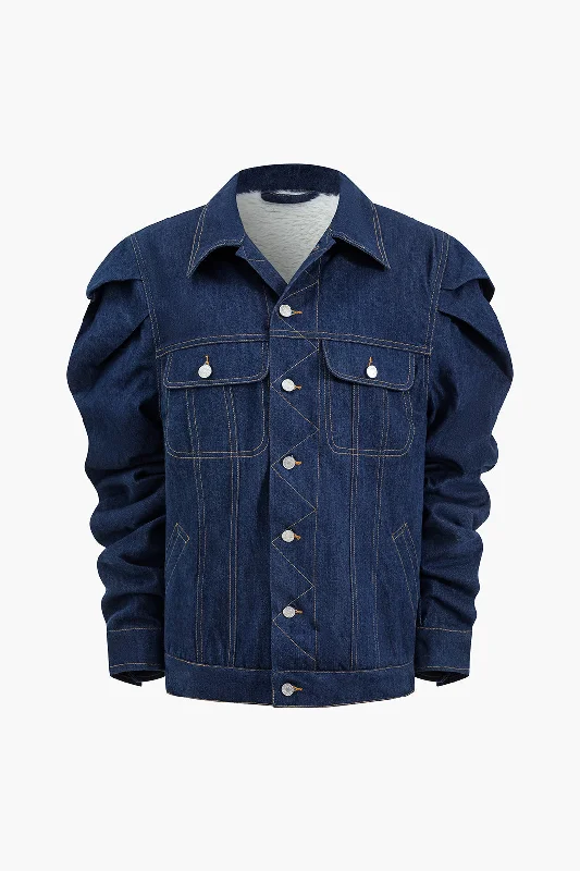 Denim Button Ruched Pocket Outerwear