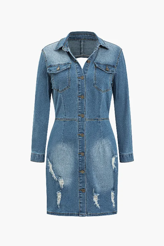 Button Cut Out Denim Dress