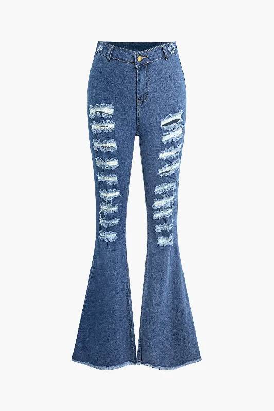 Ripped Flare Leg Jeans