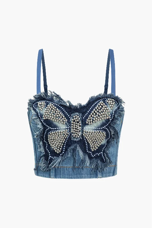 Basic Butterfly Hook And Eye Denim Crop Cami Top